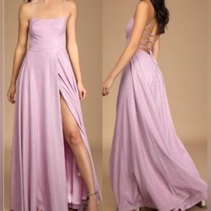 Women's NWT Have This Dance Shiny Pink Lace-Up Maxi Dress Size Large